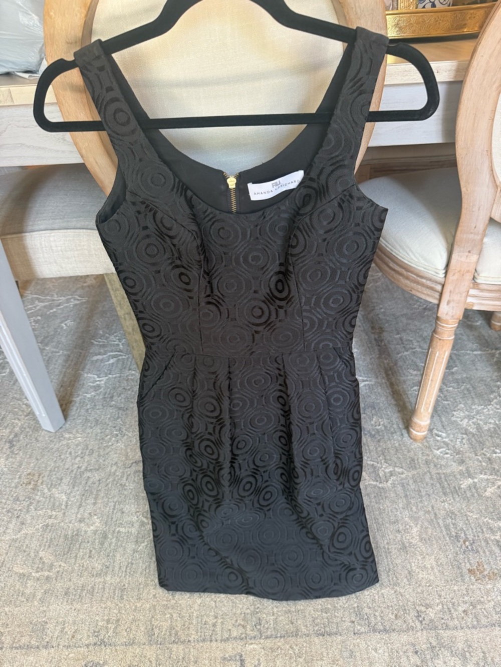 Amanda Uprichard Black Sleeveless Circle-Textured Sheath Dress